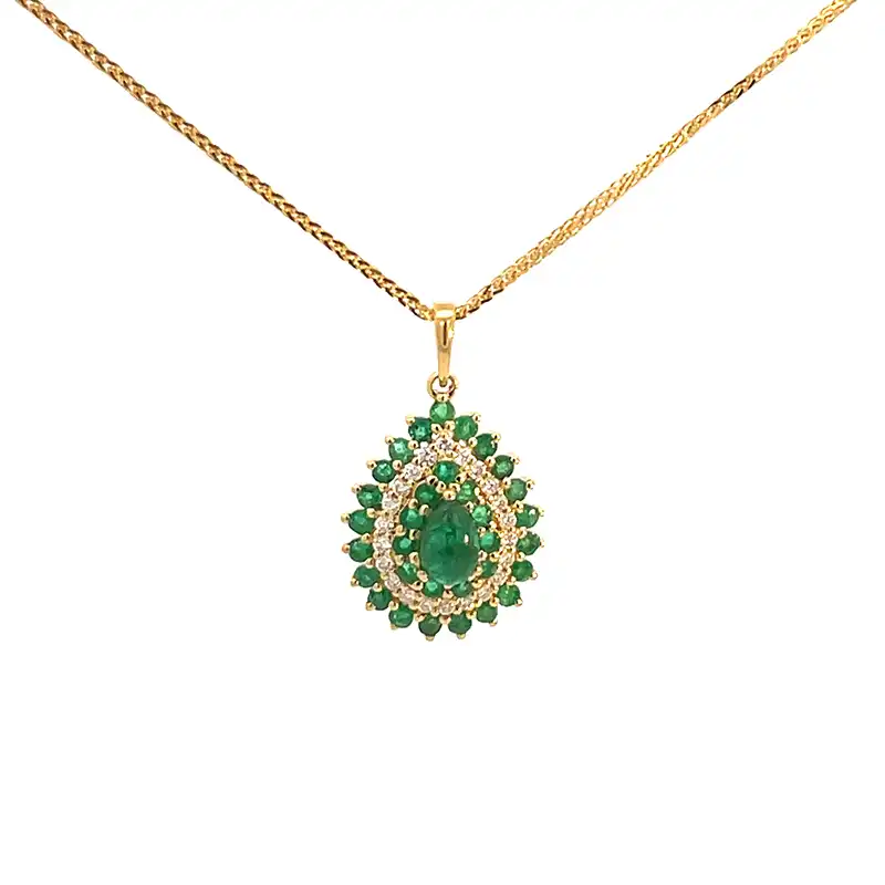 Pear shaped Emerald Diamond Pendant Set